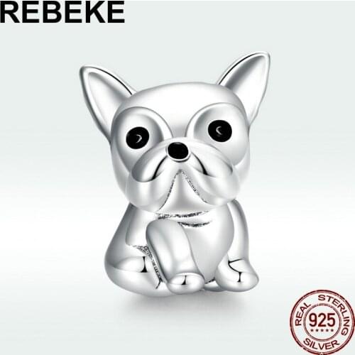 Original Bulldog beads fit bracelet DIY animal pendant sterling silver 925 charm woman jewelry Valentines Day gift making