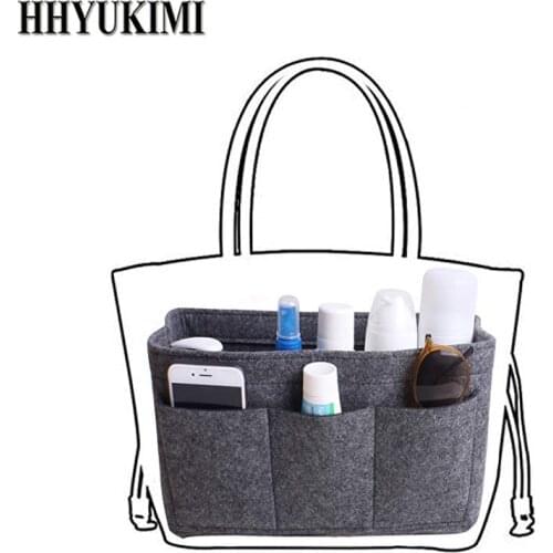HHYUKIMI Felt Makeup Bag Organizer Insert Bag For Handbag Women Travel Inner Purse Portable Cosmetic Bags Fit Speedy Neverfull
