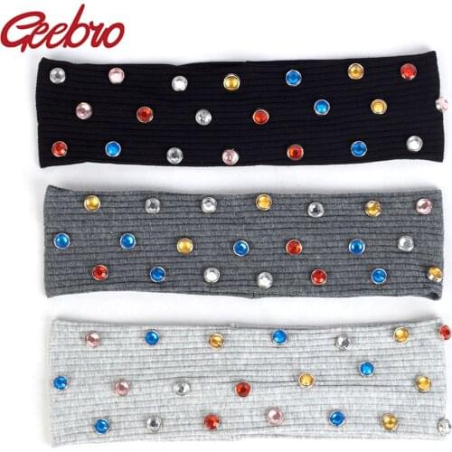 Geebro Fashion Multi-color Rhinestones Headbands For Woman Ladies Summer Soft Thin Cotton Ribbed Head Wrap Hair Bands Accessorie