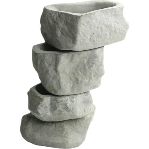 Stone Pattern Cement Flower Pot Silicone Molds 3D Clay Resin Craft Art Vase Concrete Silicon Planter Mould