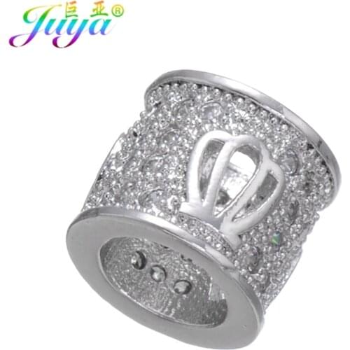 Juya DIY Jewelry Charms Beads Micro Pave Zircon Crown Metal Tube Beads Accessories For Natural Stones Beadwork Jewelry Making