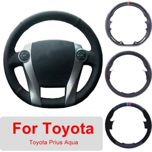 DIY Leather Car Steering Wheel Cover For Toyota Prius 2009-2015 Aqua 2014 2015 Auto Interior Customized Steering Wheel Wrap
