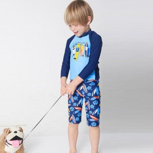 Cartoon Boys Swimsuit 3-Pieces Short Sleeve Rash Guard UPF50+ UV Protective Bathing Suit Children Swimwear With Swim Cap Trunks