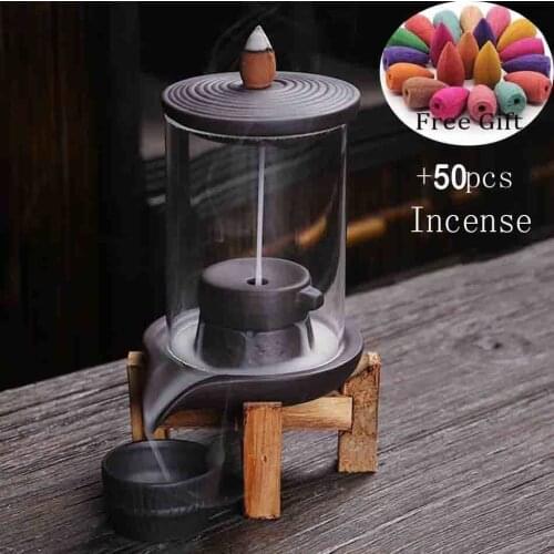 Drop shipping Backflow Incense Burner with 50pcs Cones Big Capacity Box For Waterfall Incense Burner Smell Removing Home Decor