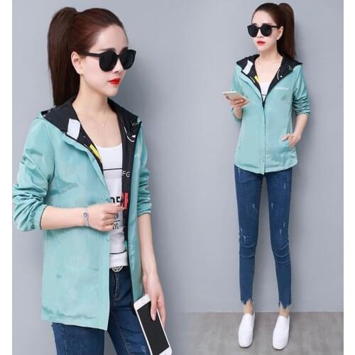 New Women Jacket Streetwear Hooded Printed Coat Causal Windbreaker Female Reversible baseball Zippers Basic Jacket Plus size 4XL