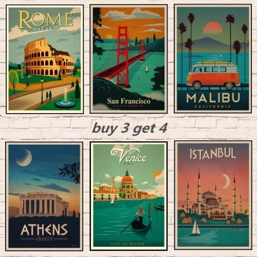 London /Rome/New York/Venice/Istanbul /thailand/havana/Travel Vintage Retro Poster Kraft paper Posters Bar Home Decor Gift 1003