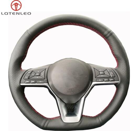 LQTENLEO Black Genuine Leather Car Steering Wheel Cover For Nissan X-Trail Qashqai Rogue Leaf Kicks Micra 2016-2020 March Altima
