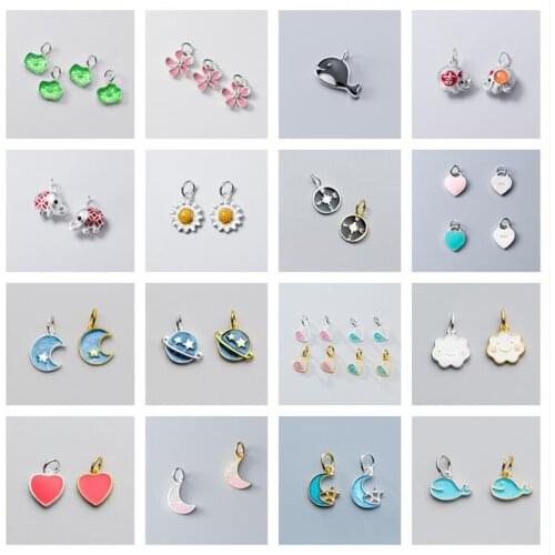 MEETSOFT Cute 925 Sterling Silver Colorful Pretty Carved Charms DIY Handmade Jewelry Necklace Deocration Bracelet Accessory
