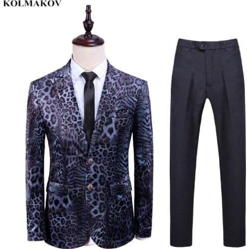 Jacket +Pants) 2019 autumn new style High quality Men fashion casual business suits Mens printing suits wedding dress suit