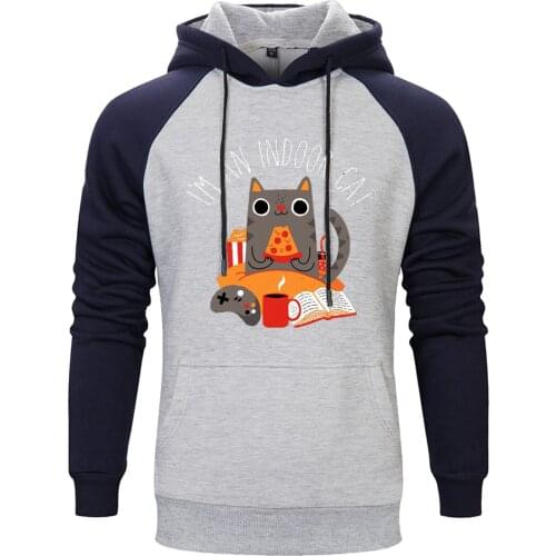 Eat Pizza Cat Raglan Hoody For Mens Harajuku Fashion Sweatshirts and Hoodie Casual Pullovers Tops New Arrival Tracksuits Homme