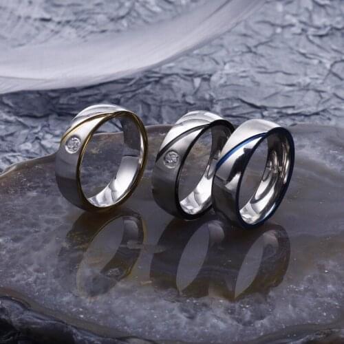 Simple and creative inlaid stone stainless steel unisex ring jewelry