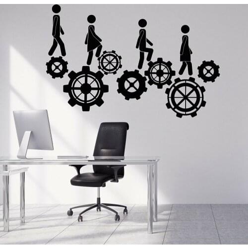 Teamwork Wall Stickers Motivation Business Work Office Vinyl Home Decor Decals Cartoon Gear Character Art Window Murals Z705
