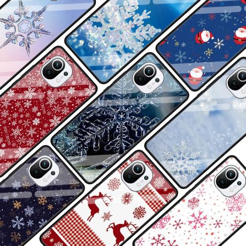 Christmas Snowflake Glass Phone Case For Xiaomi Poco X3 NFC F3 Mi 10T Pro 9T Note 10 Lite 11 Ultra 5G 11i CC9E CC9 9T Cover
