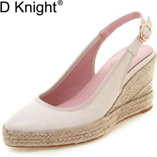 Summer High Heels Women Sandals Sexy Pointed Toe Espadrille Platform Wedges Heel Ankle Strap Lady Shoes Bohemia Sandals Big Size