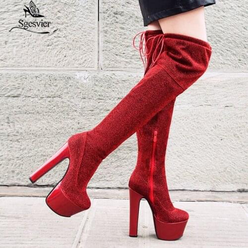 Sgesvier 2020 hot sale thigh high boots women autumn winter super high heels platform boots autumn winter party prom shoes woman