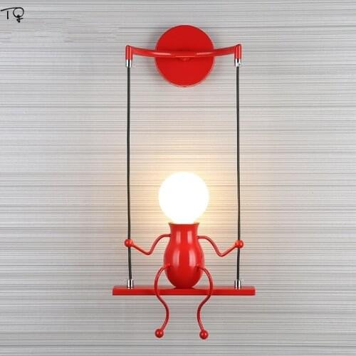 Modern Creative Doll Robot Wall Lamp Led White Black Red Wall Sconce Bedroom Kids Room Light Bedside Corridor Stairway Balcony
