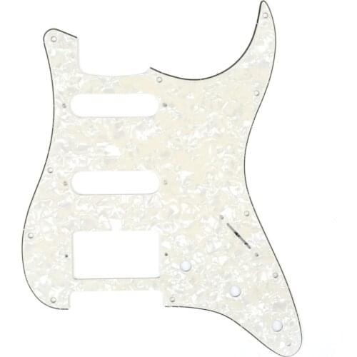 Musiclily HSS 11 Hole Guitar Strat Pickguard for Fender USA/Mexican Made Standard Stratocaster Modern Style,4Ply Parchment Pearl