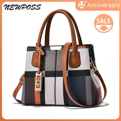 Newposs New Luxury Handbag Women Stitching Wild Messenger Bags Designer Brand Plaid Shoulder Bag Female Ladies Totes