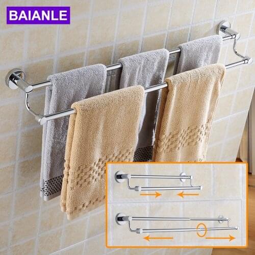 BAIANLE Bathroom Telescopic Towel Bars Stainless Steel Bath Wall Shelf Rack Hanging Towel Hangers Contemporary Style