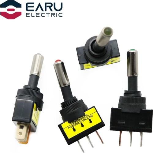 ASW-15D 12V 20A Toggle Switch On Off 12mm Red Green Blue Yellow White LED Car Auto Toggle Switch 3pin SPST