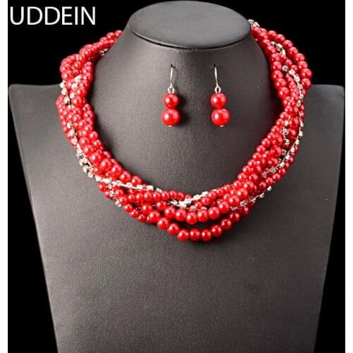 UDDEIN Simulated pearl jewelry sets multi layer beads wind crystal chokers bohemian statement choker necklace & pendant wedding