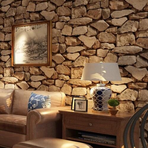 Vintage 3D Stereo Brick Wallpaper Rock Wallpaper Imitated Stonewall Restaurant Hotel Living Room Background Wallpaper