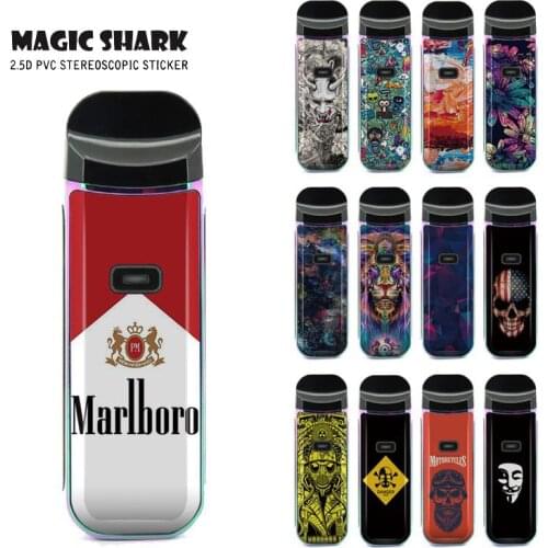Magic Shark 100% New Skull Evil Flag Flower Painting Lion Stereo Case Cover Skin Tape Sticker for Smok Novo