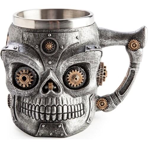 Yuewo Trade Explosion Models of the Original Single Resin Stainless Steel Skull Cup Mechanical Gear Skull Beer KTV Beer