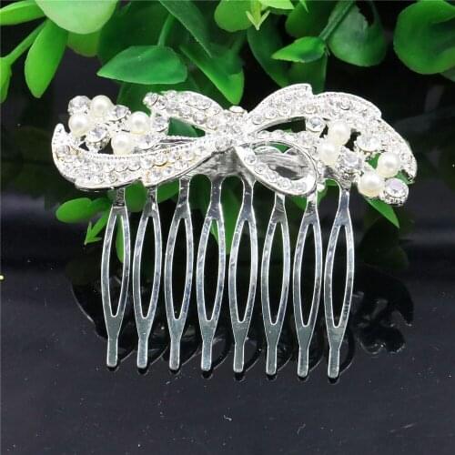 Wedding Bridal Crystal Pearl Bowknot Hairpin Hair Comb Hair Clips Fashion Party Jewelry Women Girls Accessories Decoration Gifts