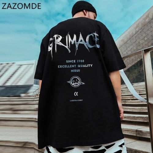 ZAZOMDE Summer Men Hip Hop Tshirt Oversized Streetwear Letter Printed T Shirt Harajuku Style Cotton Short Sleeve T-Shirt Top Tee
