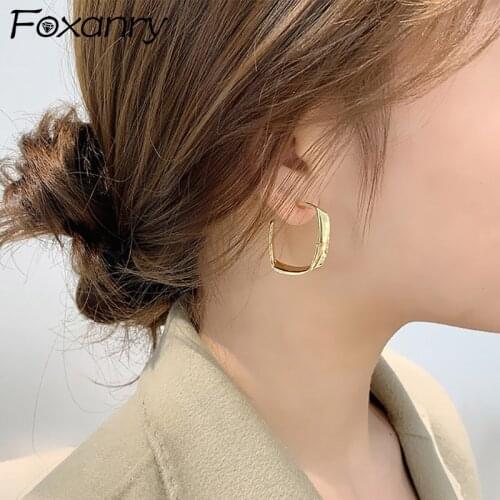 Foxanry 925 Sterling Silver Circle Stud Earrings for Women Fashion Simple France Gold Plated Party Jewelry Gifts Prevent Allergy