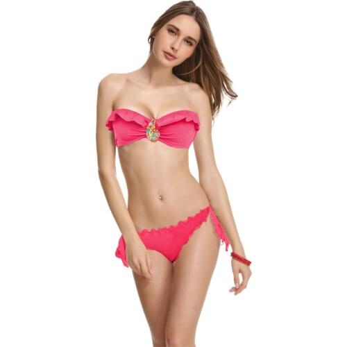 Women' Swimwear Red Bikinis Top Diamond Crystal Swimsuit Padded Bathing Suit Push-up Underwire Brazilian bikini