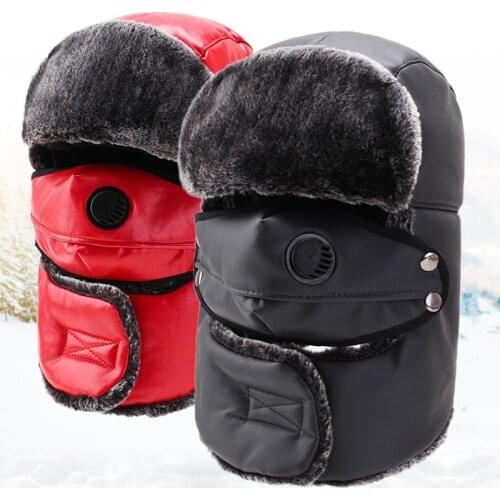 Winter Warm Hats Men Women Bomber Caps Removable Mask Bonnet PU Leather Thick Lei Feng Bone Russia Czapka Zimowa Gorros Invierno