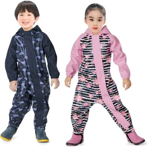 2021 Boy Rain Jumpsuits Waterproof Baby Romper Floral Girl Overalls PU Sport Toddler Kids One Pieces Clothes Beach Bodysuits