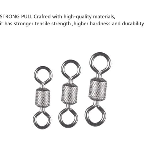 50PCS Fishing Swivels Ball Ring 8-Word Connector Bearing Swivel with Safety Snap Solid Rings Rolling Swivel Fishing Accessories