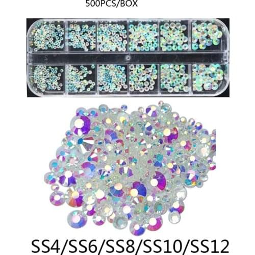 500PCS/Box Aurora AB Rhinestone Flat Back Glass Chameleon Nail Rhinestones For Charms 3D Nails Art Decorations Strass ,6sizes
