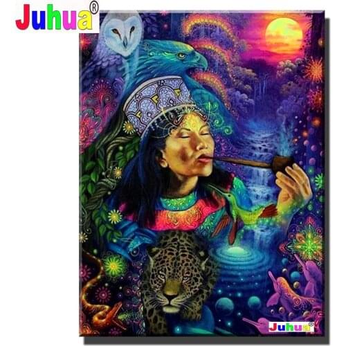5D DIY Diamond Painting Eagle And Woman Full square/Round Embroidery Rhinestone Fantasy Landscape Home Decoration