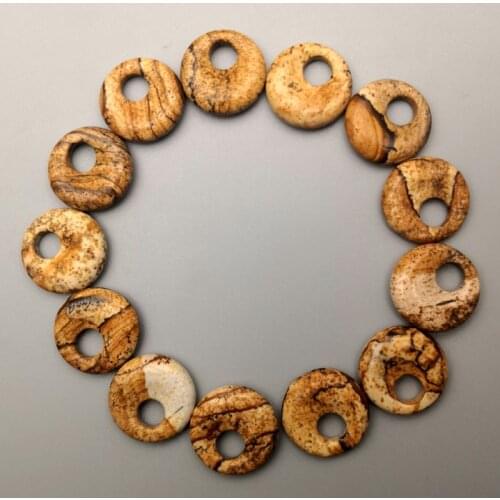 Picture stone 18mm natural stone beads For Jewelry Making Necklace Earrings donut accessories good quality 24pcs Free shipping