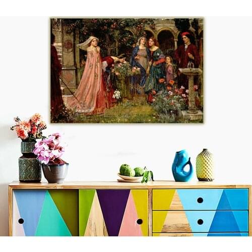 Citon William Waterhouse《The Enchanted Garden》Canvas Oil painting Artwork Poster Picture Wall Decor Home Living room Decoration