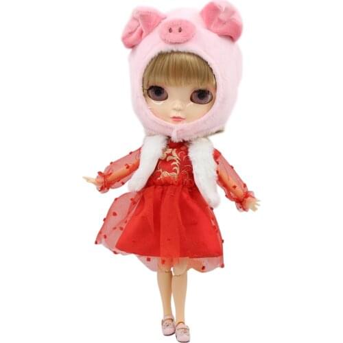 DBS Blyth icy 1/6 bjd clothes chinese style new year suit exquisite pig hat white sweater for Neo doll 30cm doll girl gift
