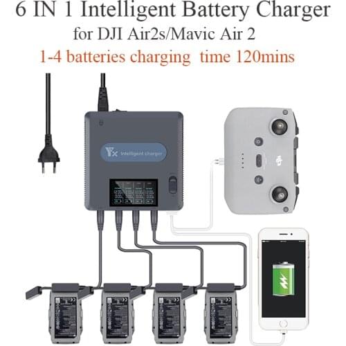 For DJI Air2s Mavic Air 2 Battery Charger 4 Batteries Remote Control Intelligent Fast Charging Hub LCD Display Drone Accessories