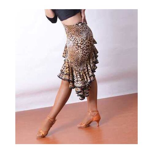 Exotic dance ballroom dance Latin dance double layer of lotus leaf oblique long skirt Latin dance skirt S13017