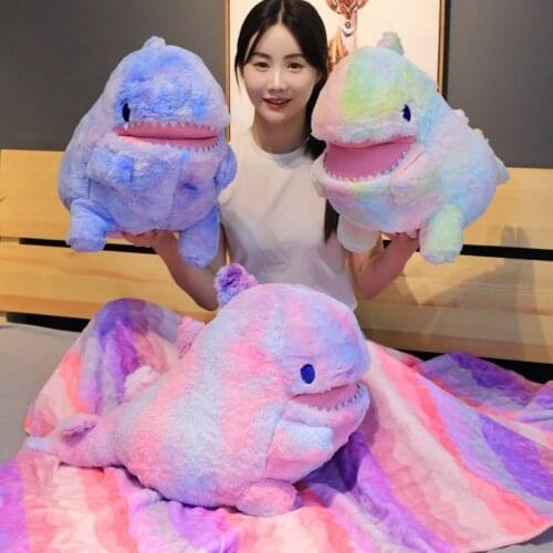 Colorful Dinosaur Plush Toy with Flannel Blanket Fuzzy Giant Dino Rainbow Colors Cute Stuff Animals Doll 60cm 3 Colors