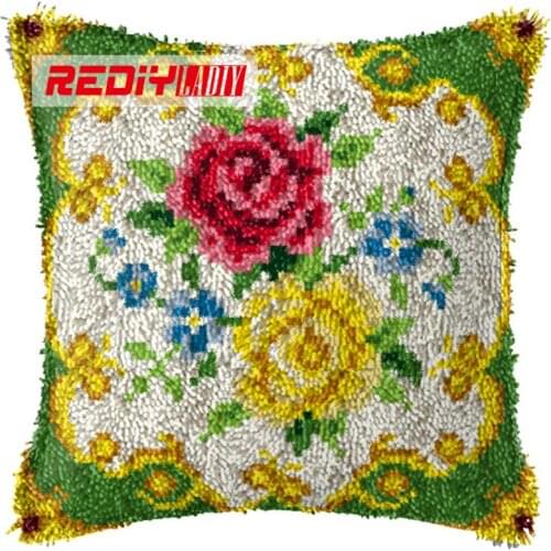 LADIY Latch Hook Cushion Kit Yarn for Embroidery Cushion Cover Two Roses Pillow Case Sofa Cushion Home Decorative Pillow BZ329