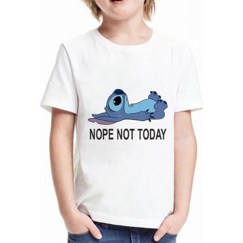 Summer Kids Girl Boy T Shirt Stitch Nope Not Today T-shirts Children Tshirt Disney Clothes Harajuku Tee Tops