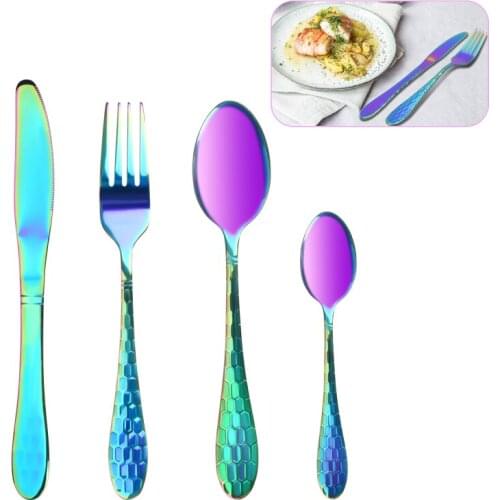 Hot 4pcs/Set New Stainless Steel Rainbow Cutlery Dinnerware Set Knife Fork Teaspoon Tableware Kitchen Accessories Christmas Gift