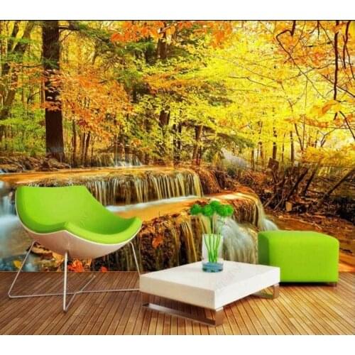 Papel de parede Cozy forest waterfall and flowing water 3d wallpaper mural,iving room tv wall bedroom wall papers home decor