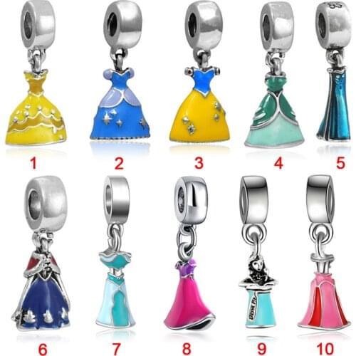 Alloy Bead Charm Enamel Princess Dress Pendant Dangle Fit Bracelet Bangle Necklace DIY Women Jewelry