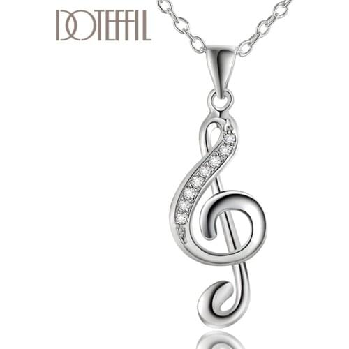 DOTEFFIL 925 Sterling Silver 18 Inches Musical Symbol AAA Zircon Pendant Necklace For Women Fashion Wedding Party Charm Jewelry