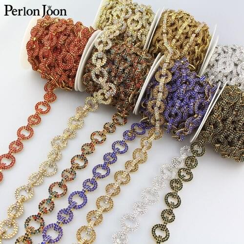 Gold-plated circle rhinestone trimmed dress bag shoes accessories colored crystal rhinestone metal decorative chain ML113